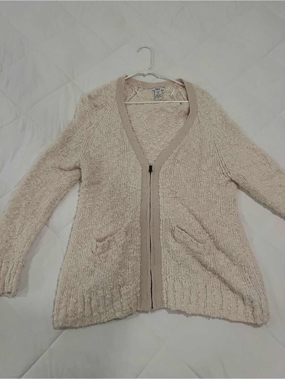 Bar III Cream Zip-Front Knit Cardigan